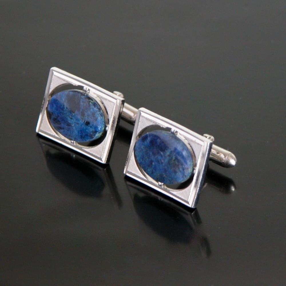 Vtg Modern SWANK Cufflinks Blue Marble Stone
